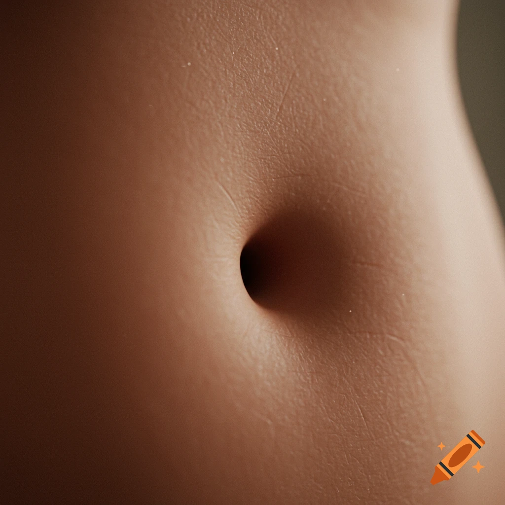 A close-up, realistic image of a human belly button.