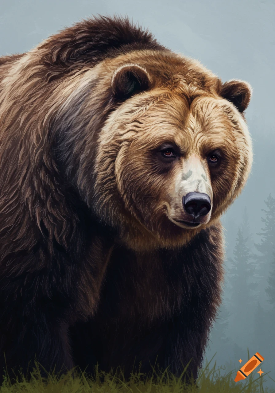 Close-up portrait of a brown grizzly bear looking forward.