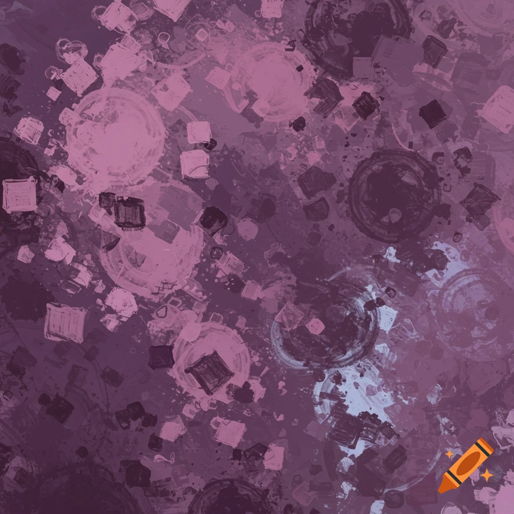 Abstract pattern with circles and squares in shades of purple and pink.