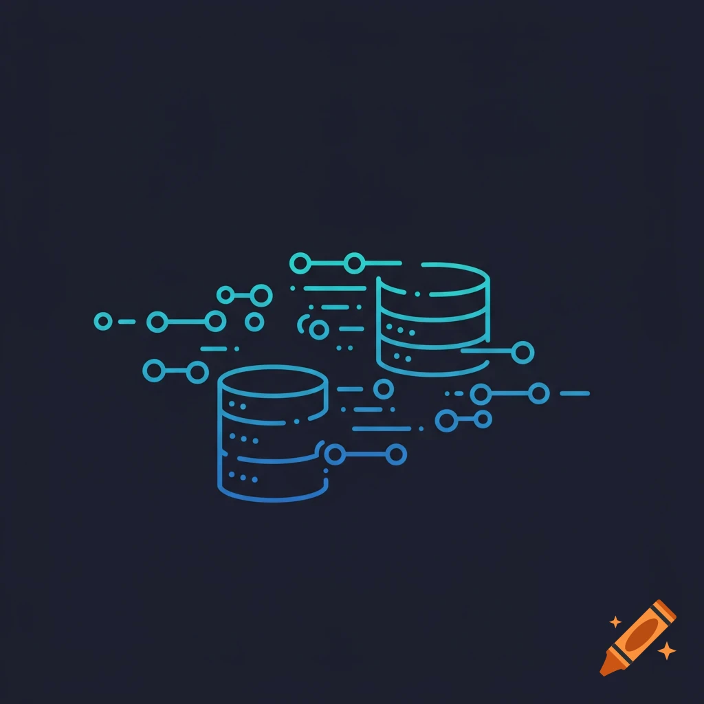 A stylized icon of data transfer between two cylindrical data storage units.
