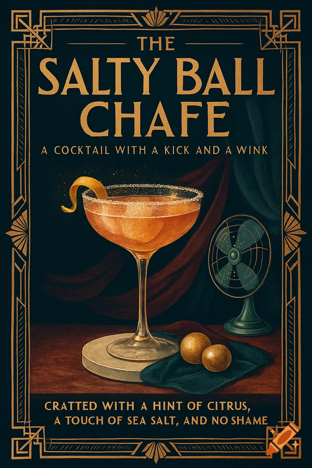 Art Deco poster for The Salty Ball Chafe cocktail
