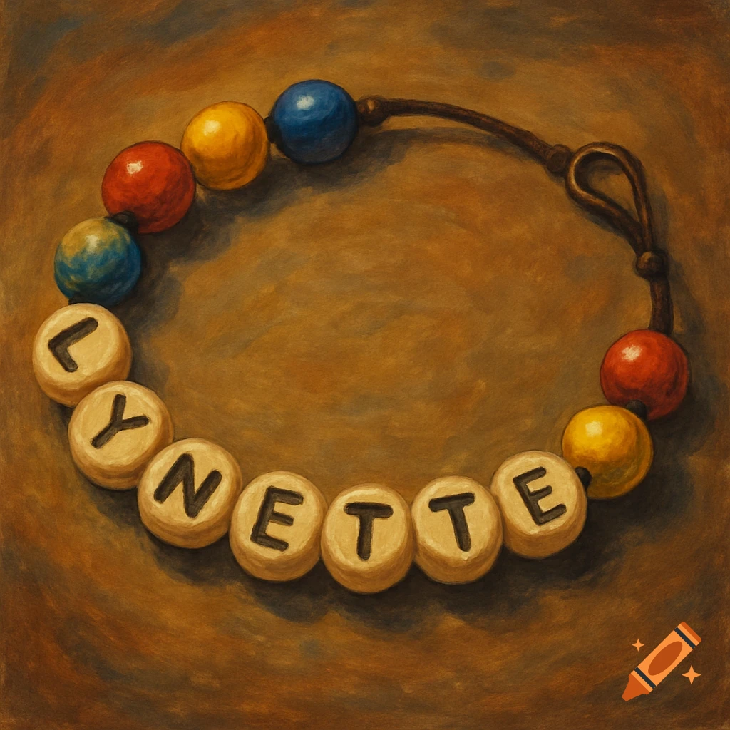 Painted bead bracelet spelling Lynette