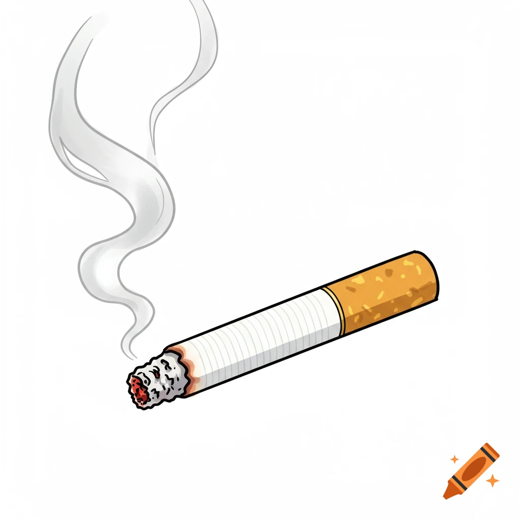 A lit cigarette with smoke in a hand-drawn style.