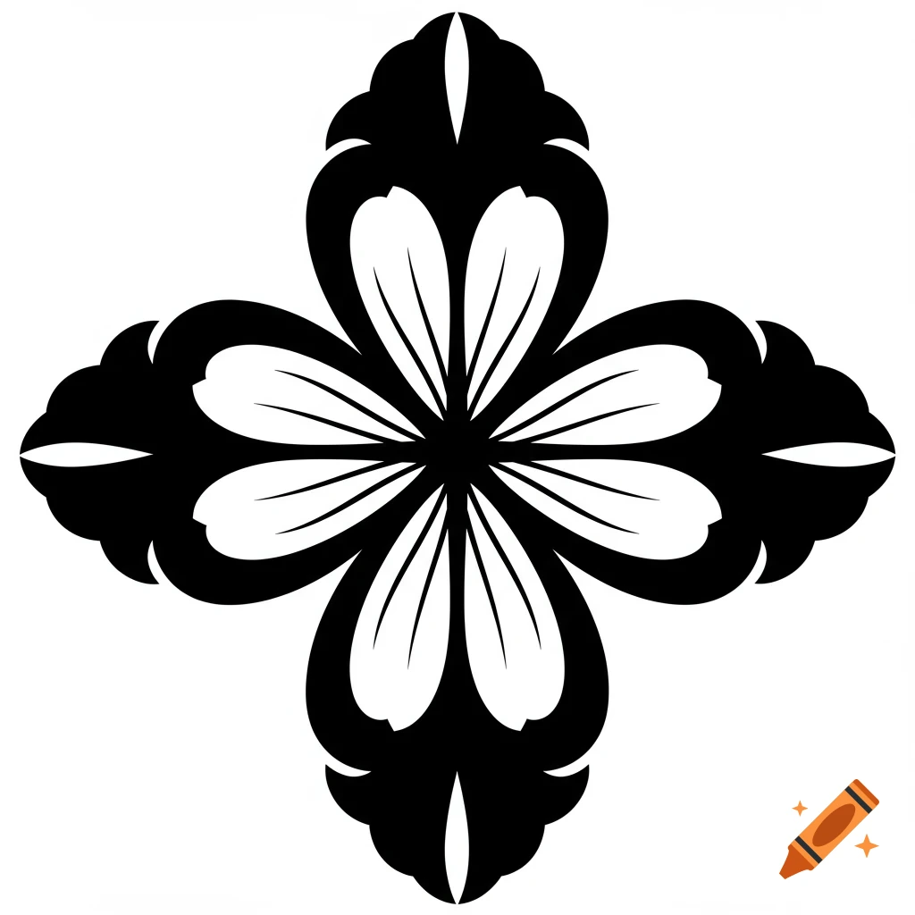 Black and white Japanese-style floral crest symbol