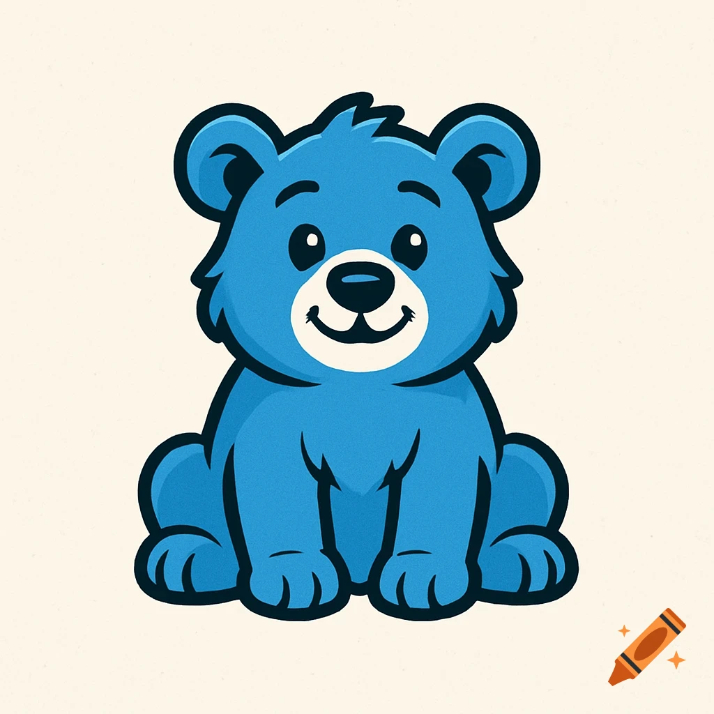 A cute blue cartoon bear sitting.