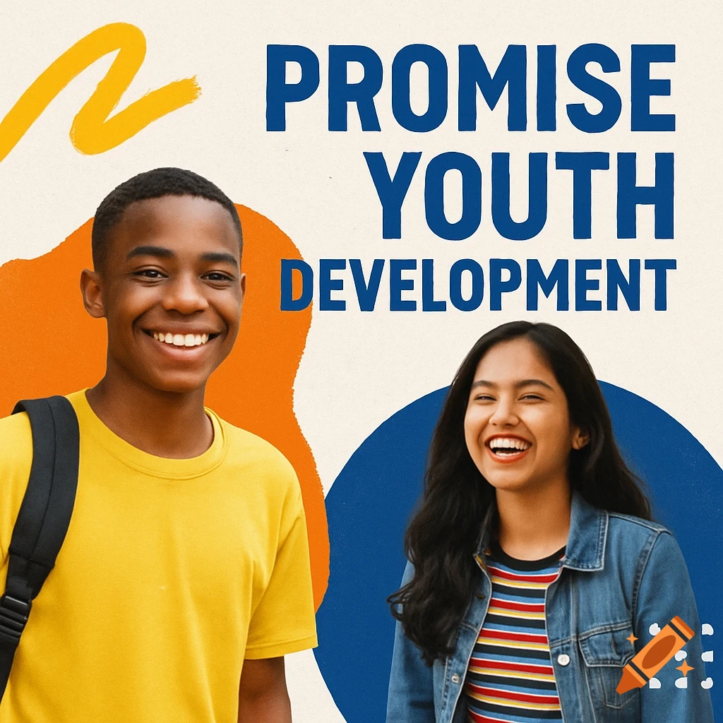Two smiling young people with text 'PROMISE YOUTH DEVELOPMENT'
