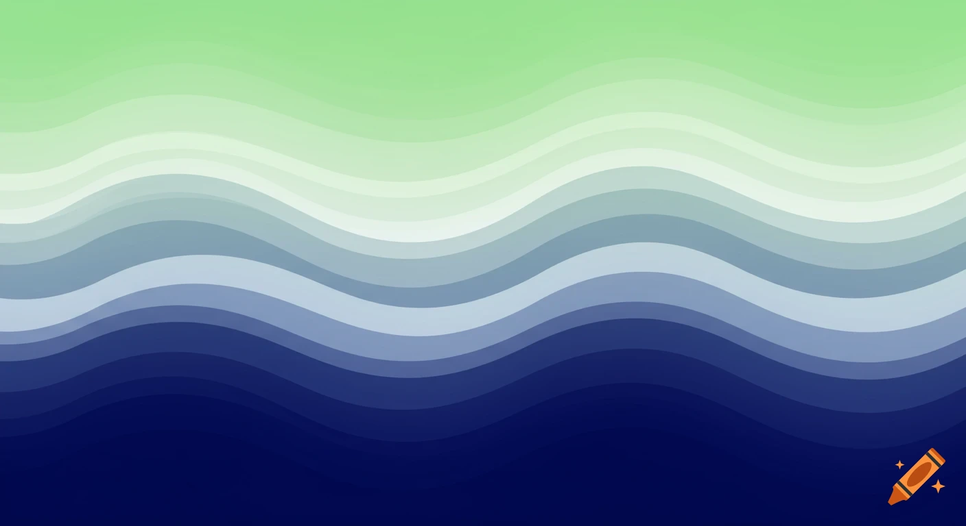 Wavy gradient background in light green, white, light blue, and dark blue.