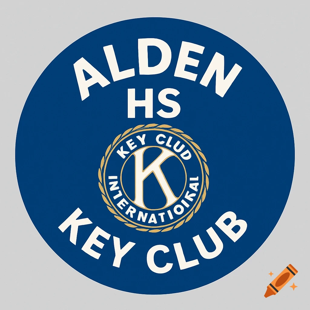 A blue circle logo with white text ALDEN HS KEY CLUB around the edge and a central Key Club International symbol.