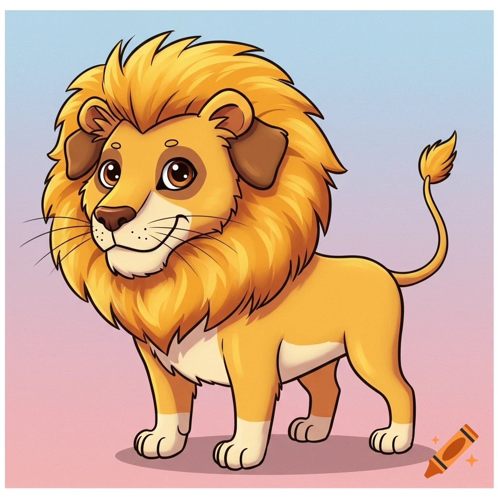 A cartoon drawing of a smiling lion-dog hybrid animal.