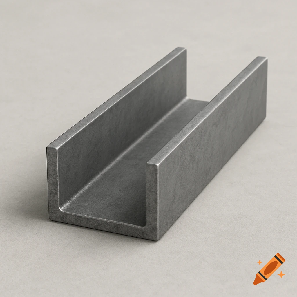 A grey metal U-channel on a grey background.