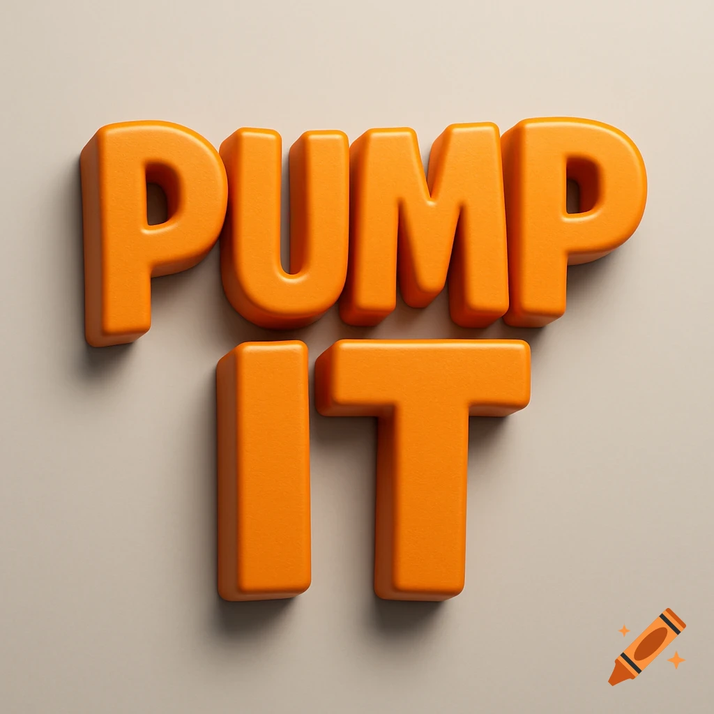 3D orange text spelling 'PUMP IT' on a beige background.