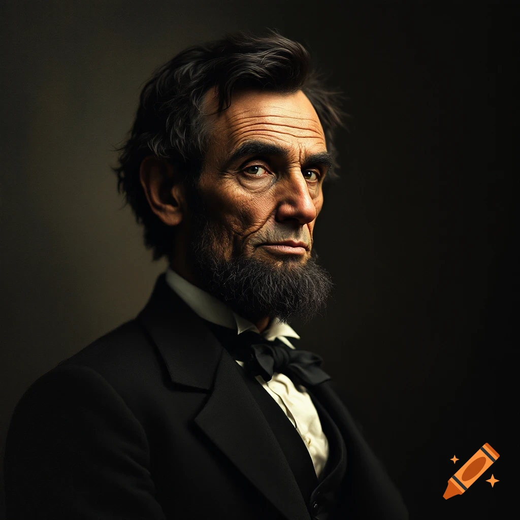 Photorealistic portrait of Abraham Lincoln in a suit and bow tie