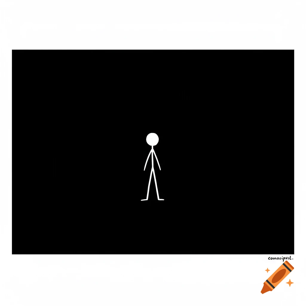 A white stick figure stands centered against a black background.