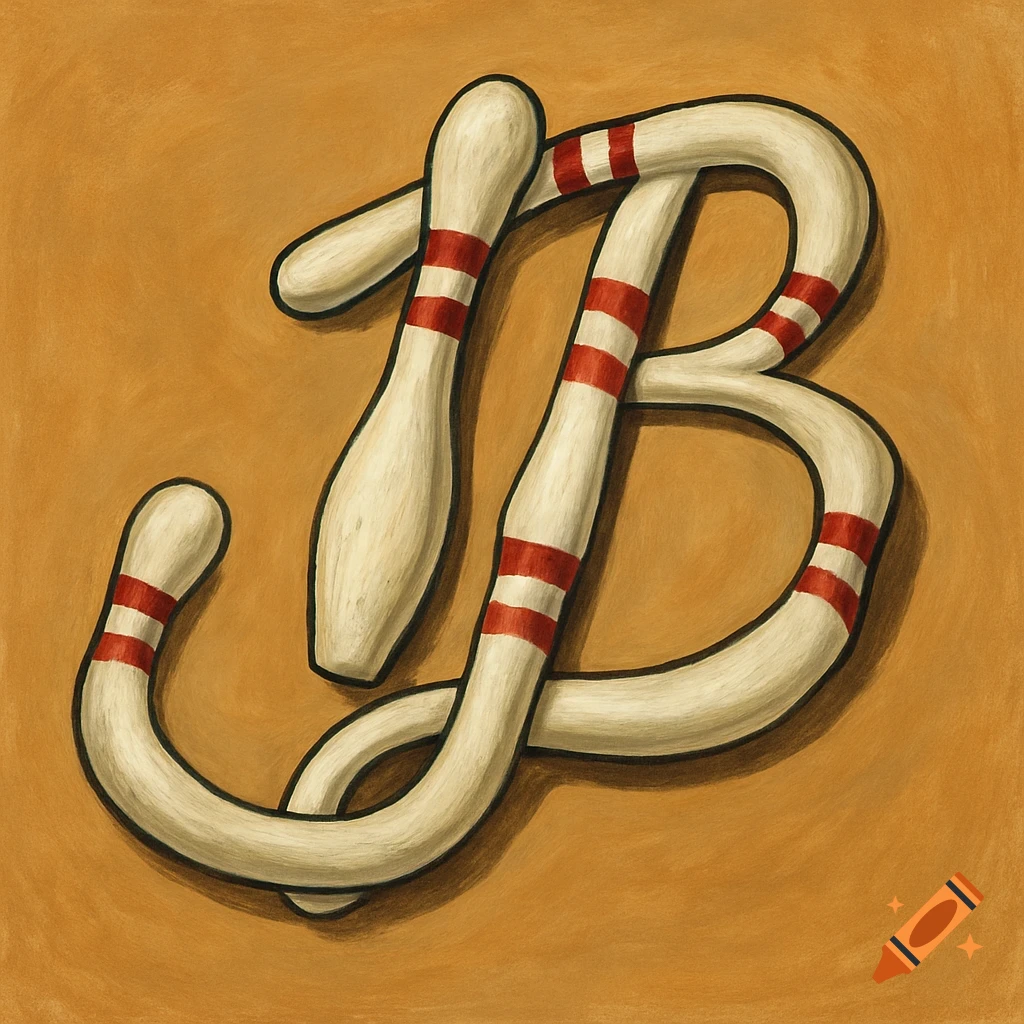 The letters JB formed by bowling pins, styled as a logo illustration on an orange background.