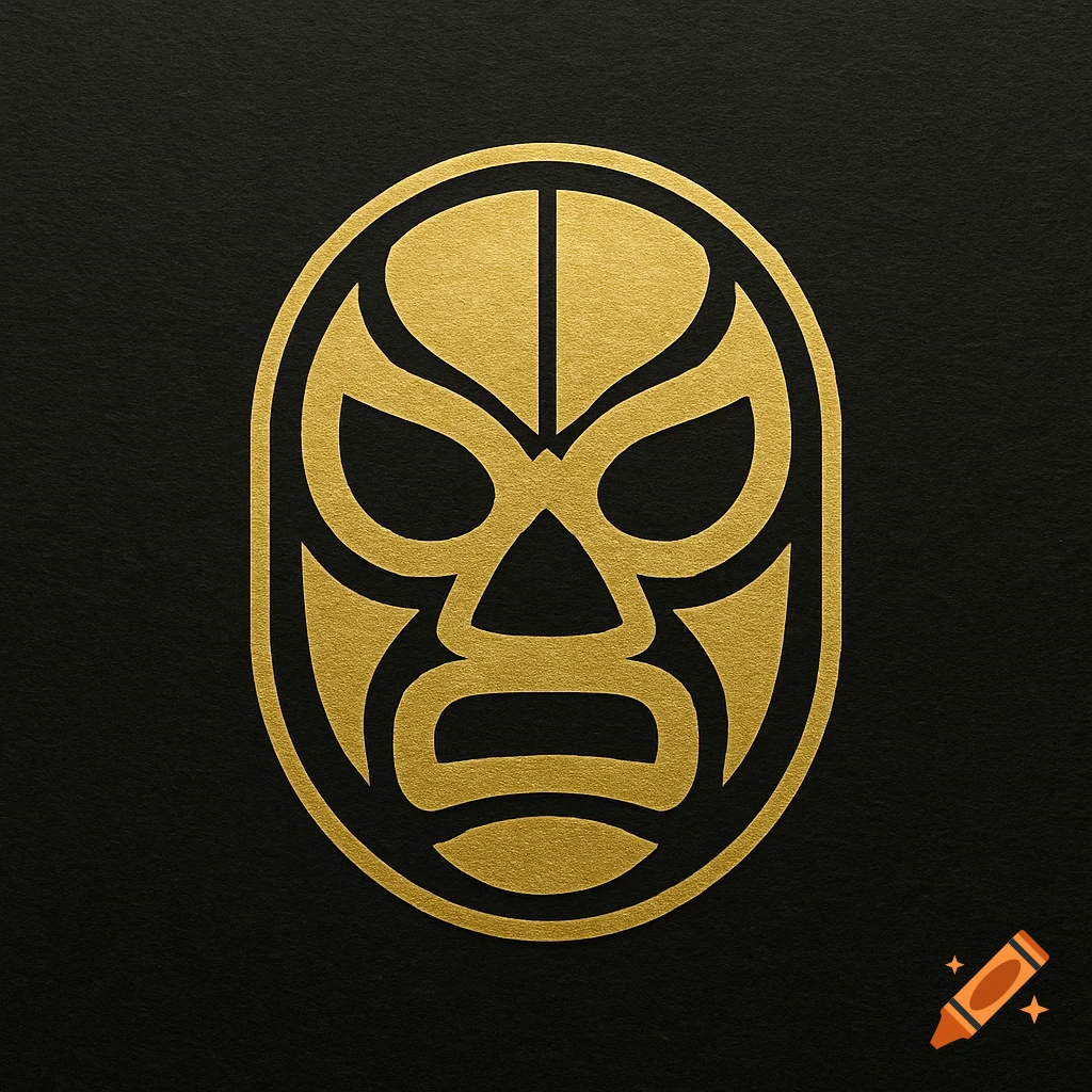 A gold Lucha Libre mask logo on a dark, textured background.