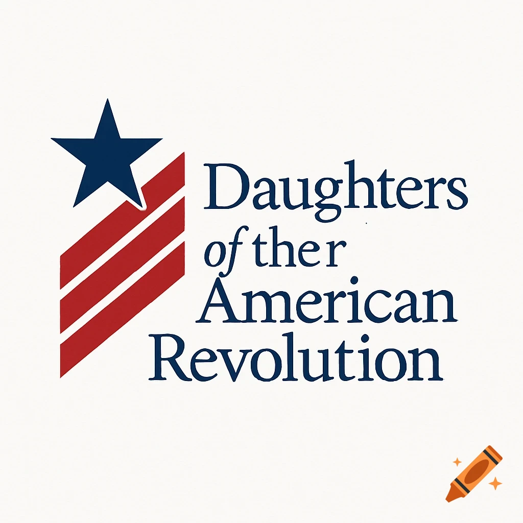 A logo for Daughters of the American Revolution featuring a blue star and three red stripes.
