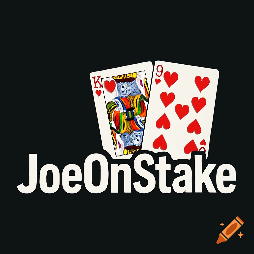 Logo with a King of Hearts and 9 of Hearts playing cards and the text JoeOnStake