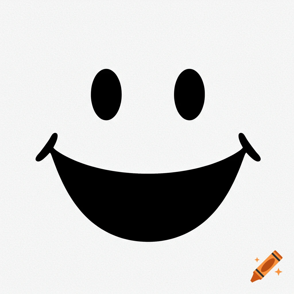 A simple black smiley face with two oval eyes and a curved smile on a white background.