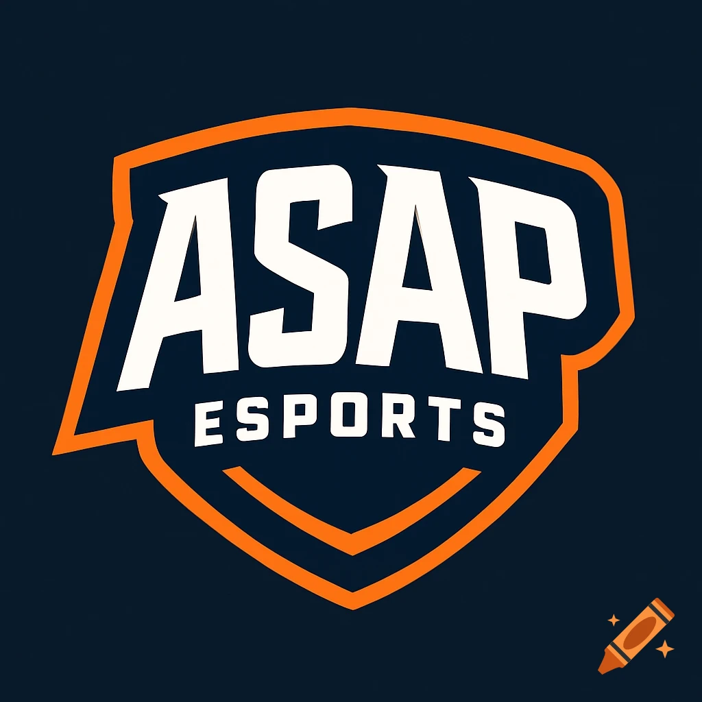 Esports logo with ASAP and Esports text inside an orange-bordered shield shape on a dark blue background.
