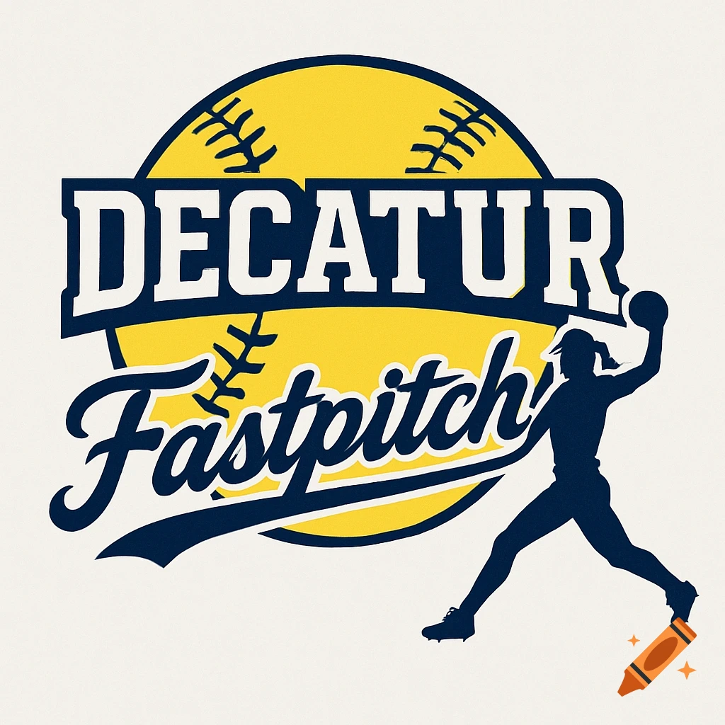 Softball logo with text 'DECATUR Fastpitch' and a pitcher silhouette.