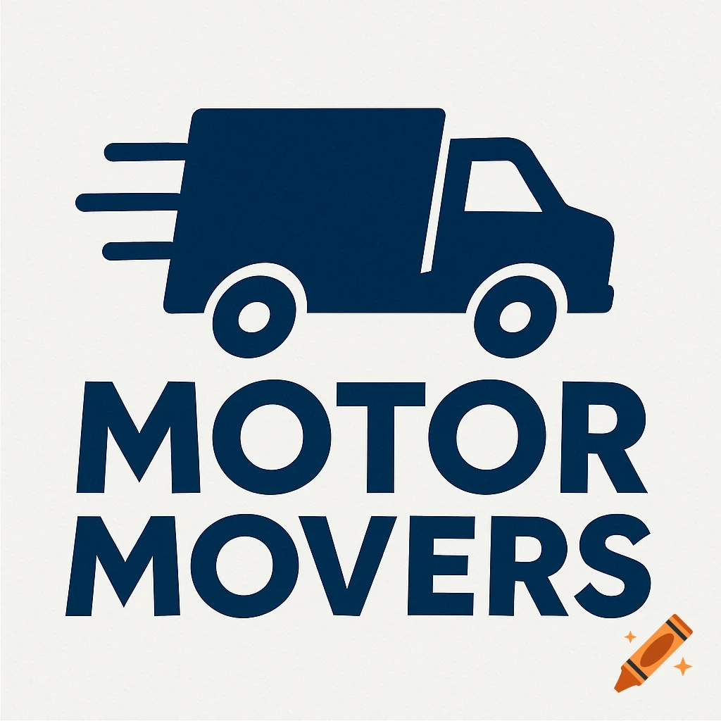 A dark blue logo of a truck above the text MOTOR MOVERS