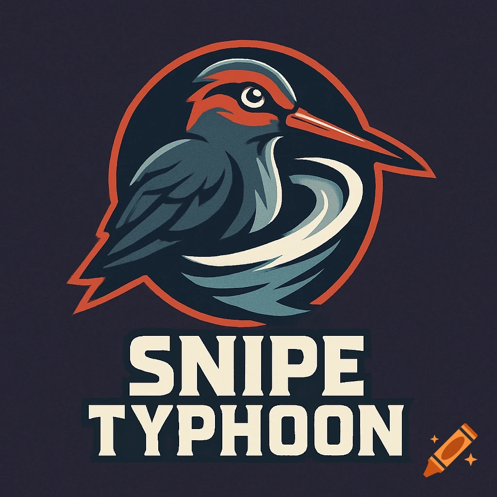 A stylized logo of a snipe bird inside an orange and black circle, with the words "SNIPE TYPHOON" below it.