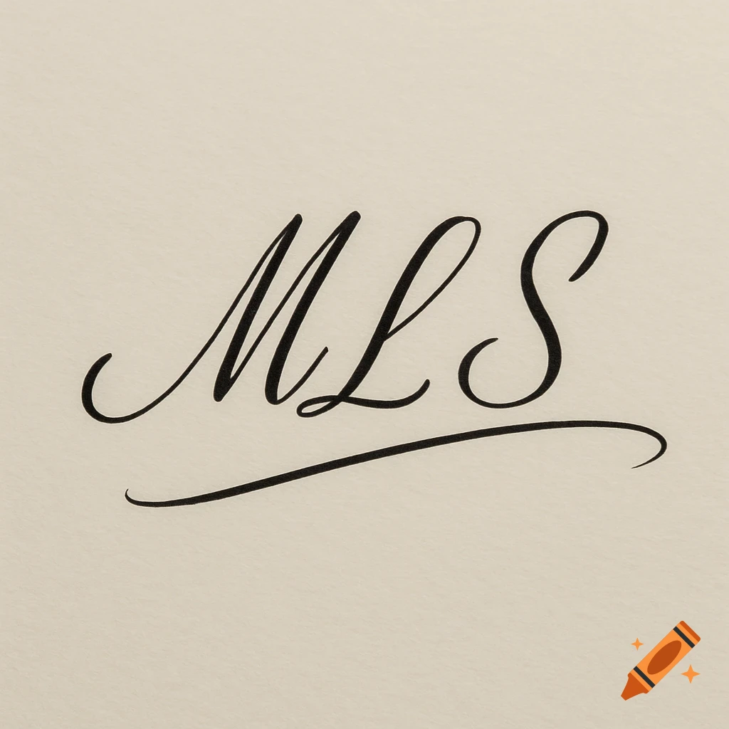 Fancy black script initials "MLS" on a cream background.