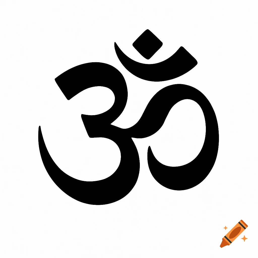 Black Om symbol on a white background.