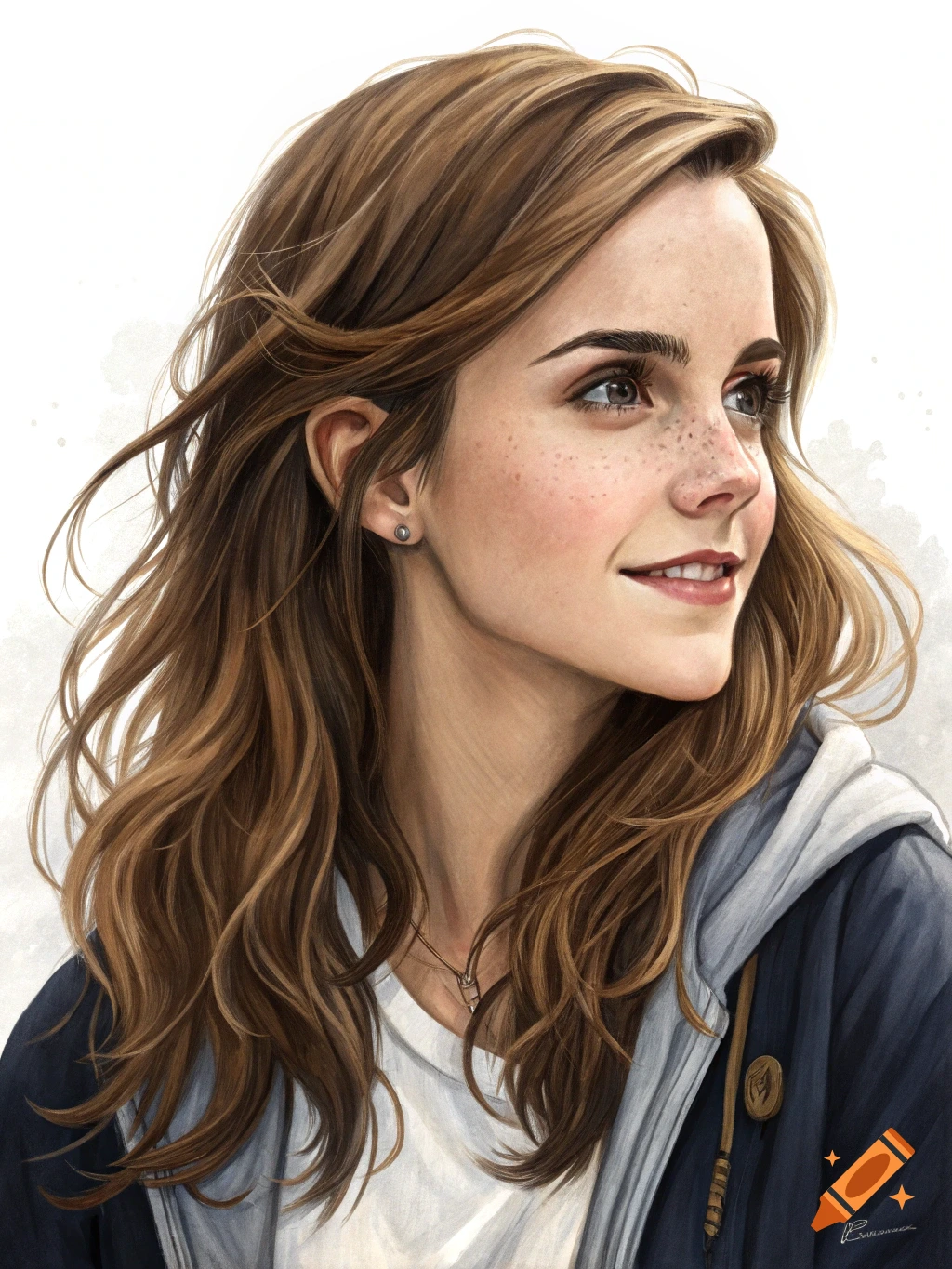 Detailed realistic portrait of Emma Watson smiling