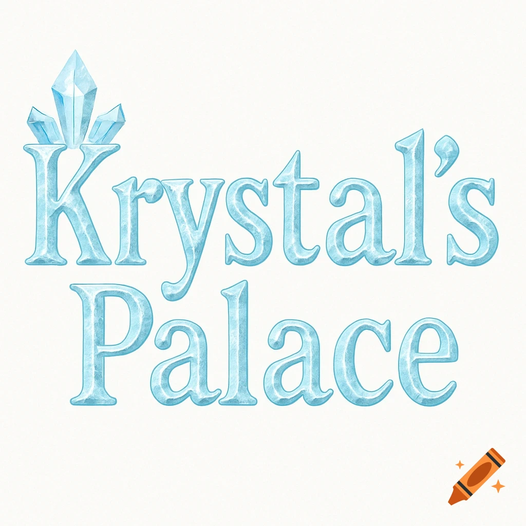Light blue crystal-themed word art reading Krystal's Palace with crystals above.