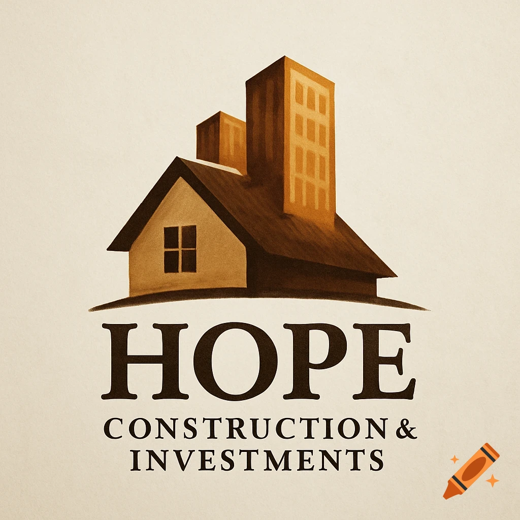 Logo for Hope Construction \u0026 Investments featuring a house and building  structures in a brown tone. on Craiyon, image size:1024x1024