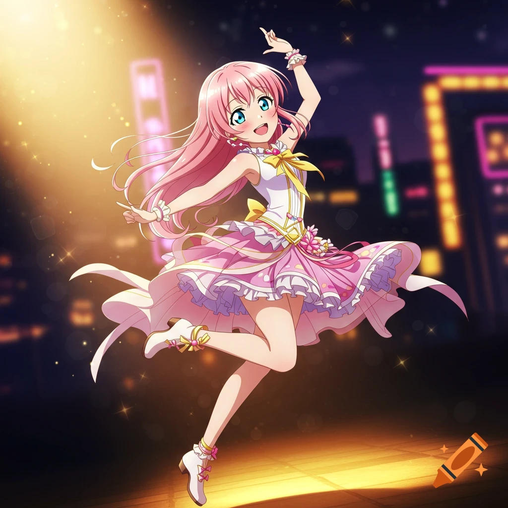 Anime girl dancing on a stage