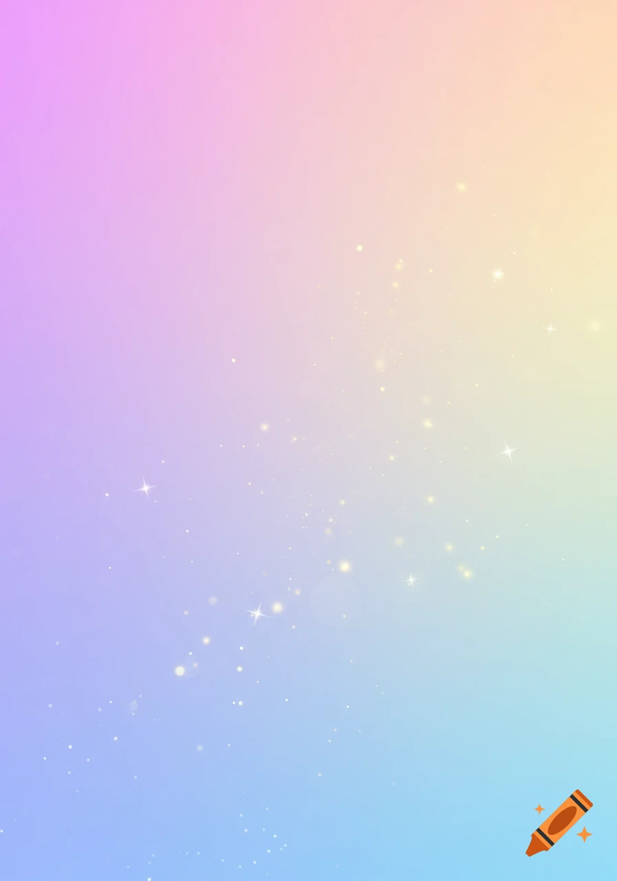 A soft pastel gradient background shifting from lavender to blue to gold, with scattered small yellow sparkles and starbursts.