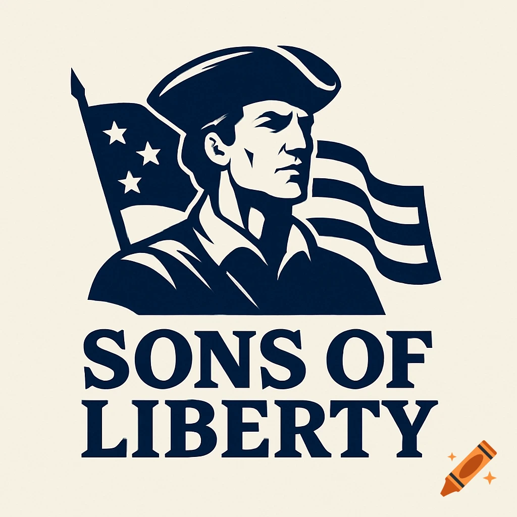 Stylized logo of a patriot with an American flag and the text SONS OF LIBERTY.