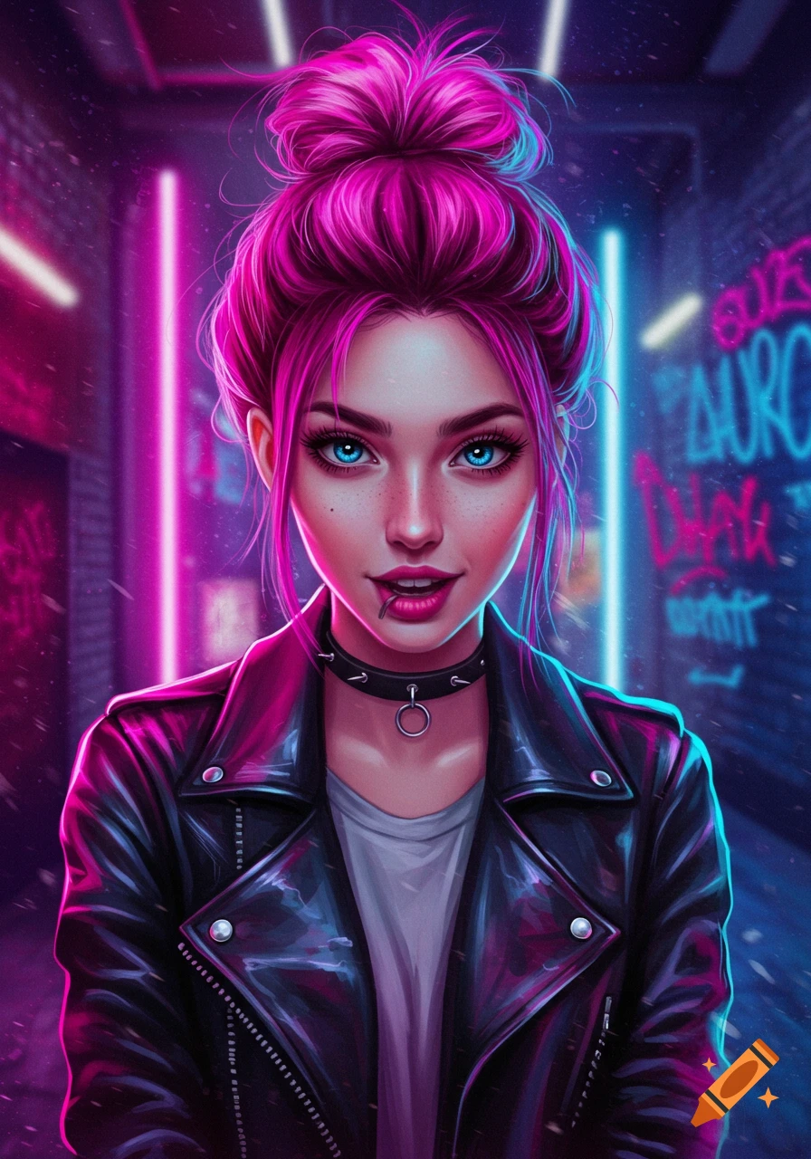 portrait-of-a-woman-with-pink-hair-and-blue-eyes-wearing-a-leather