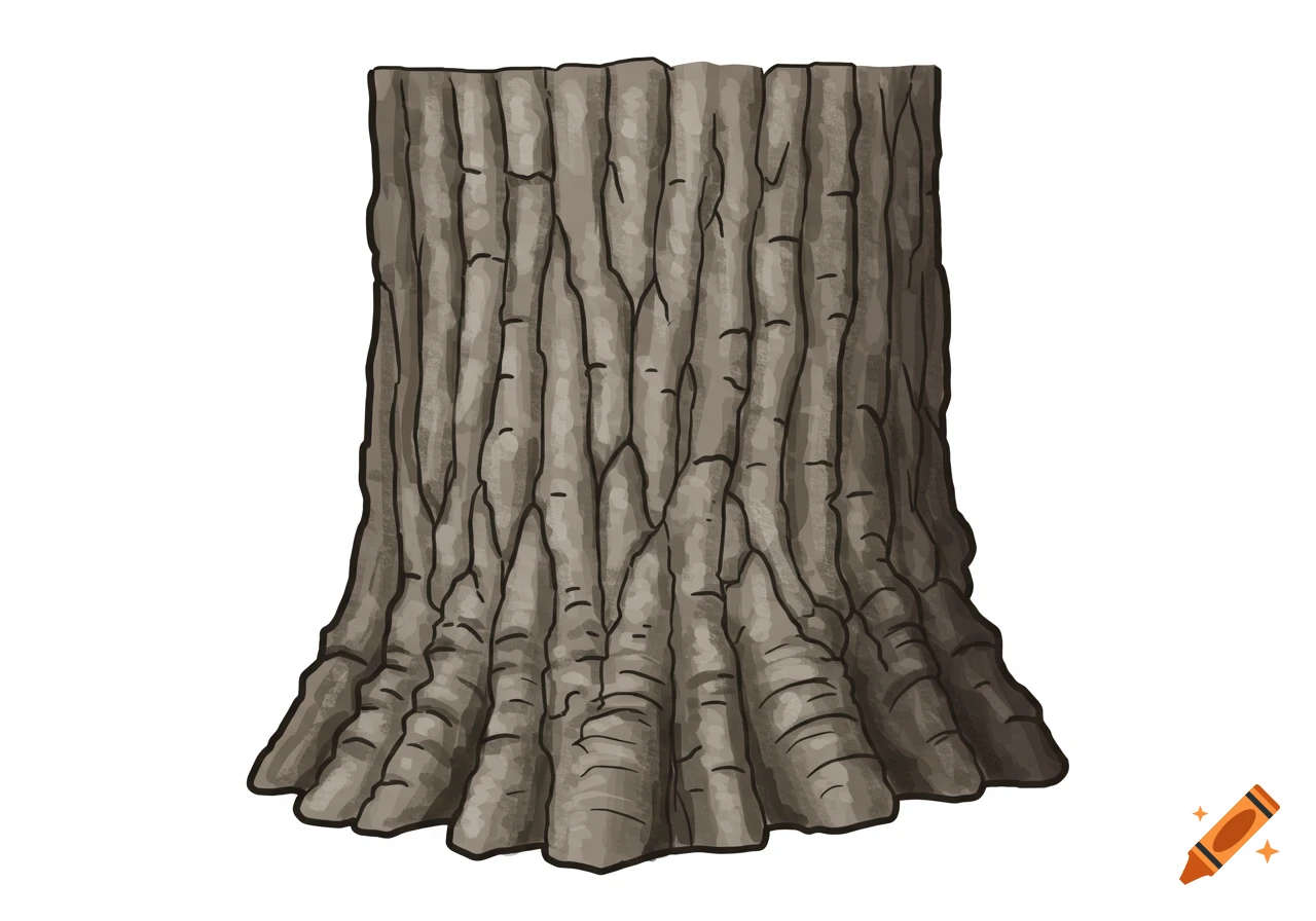 2D illustration of the base of an oak tree trunk.