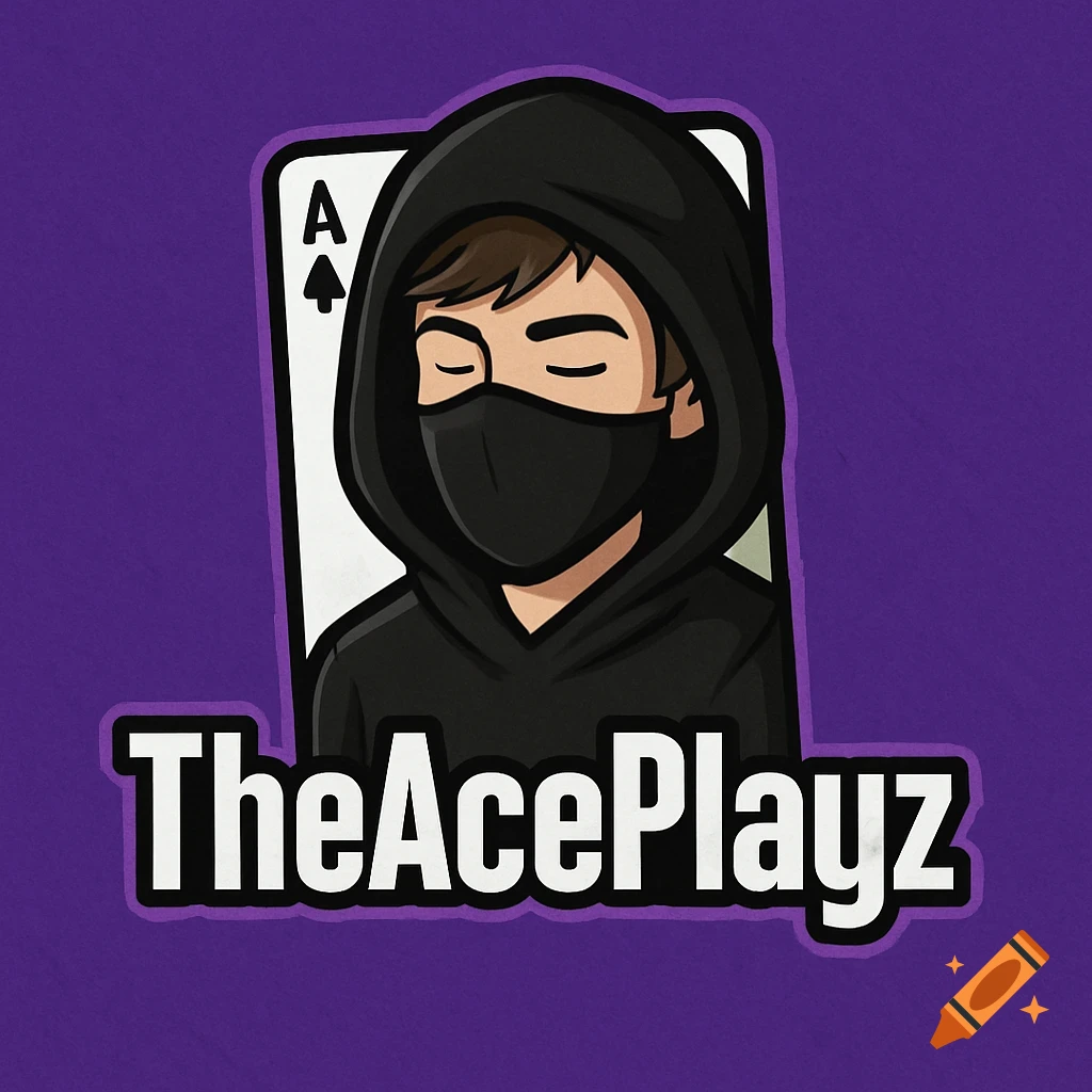 Cartoon avatar of a person in a black hoodie and mask, with an Ace of Clubs playing card behind them and the text 'TheAcePlayz'.