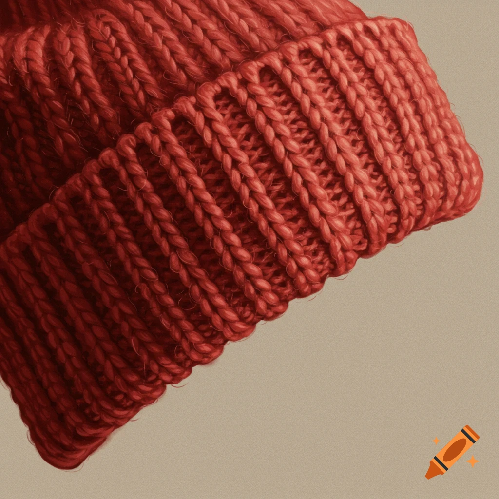Close-up of a vibrant red knitted beanie showcasing its detailed ribbed texture.