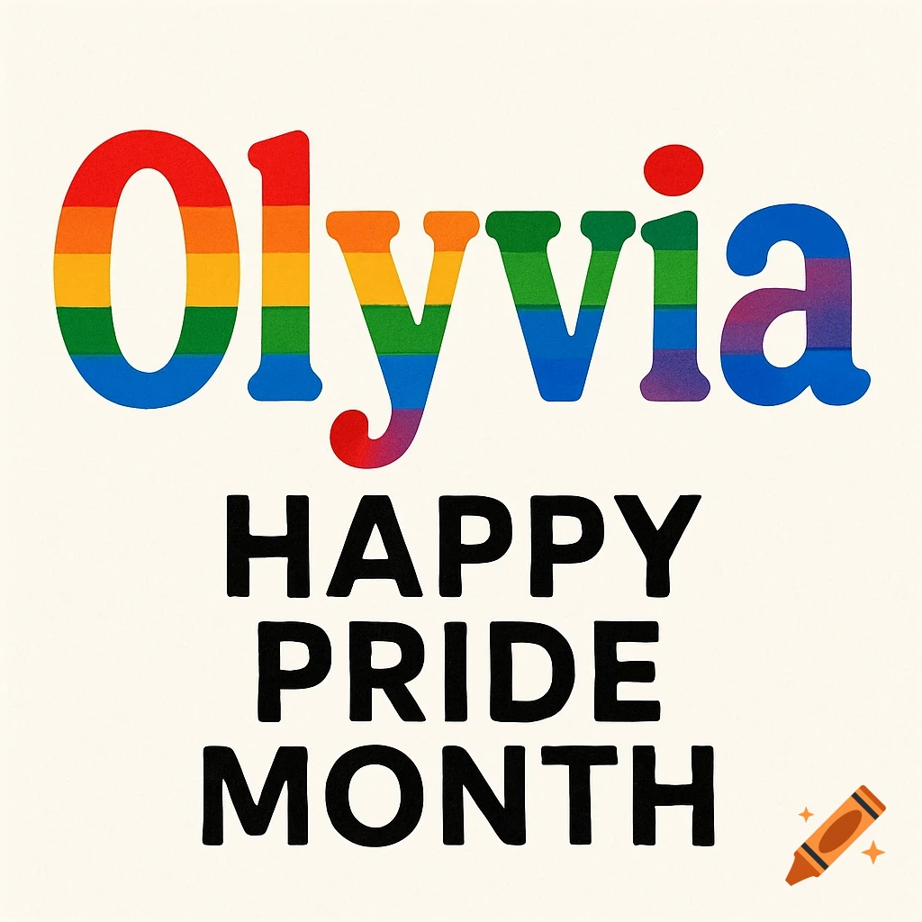 The name Olyvia in rainbow colors above the words HAPPY PRIDE MONTH in black text on a light background.