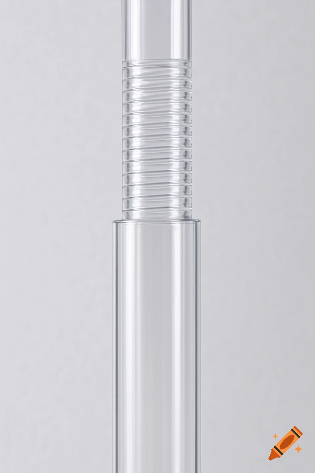 Close-up of two clear tubes, one fitting inside the other, with a ribbed section.