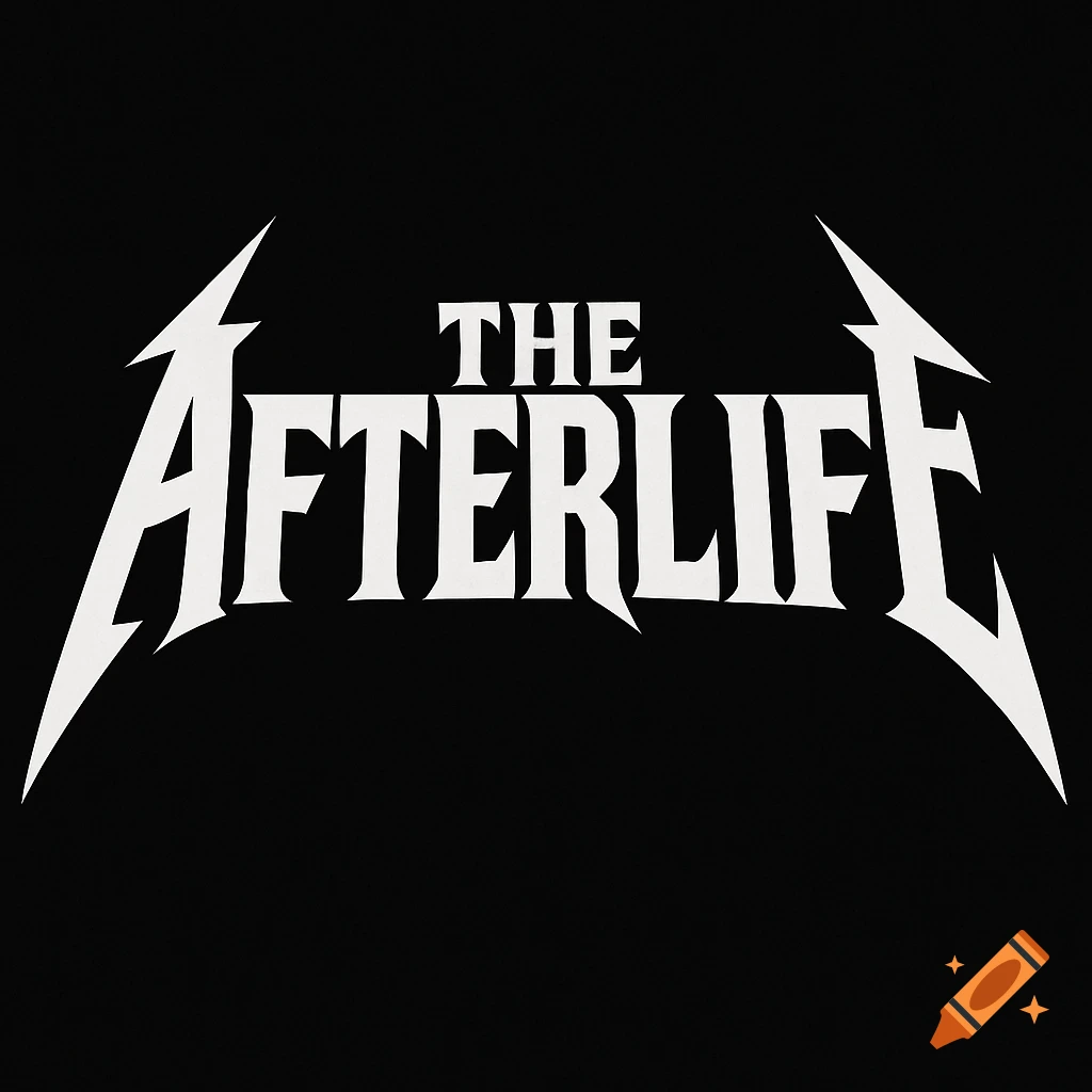 White heavy metal style logo for 'The Afterlife' band on a black background.