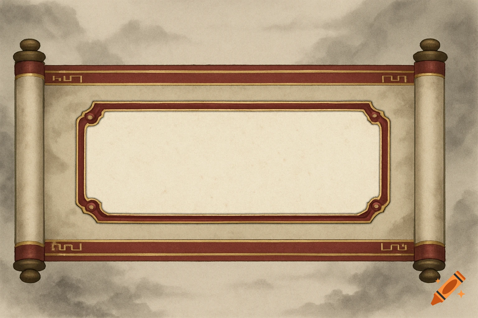 An elegant ancient Chinese scroll-style dialogue box with red and gold borders on an ink wash background.