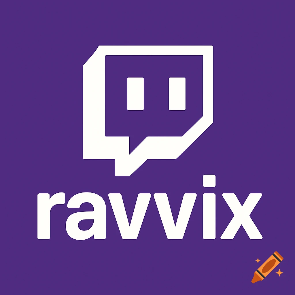 A white Twitch logo icon above the word "ravvix" on a purple background.