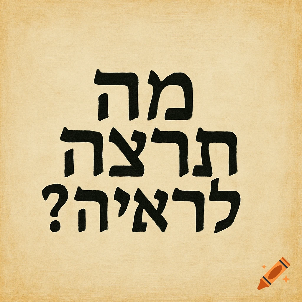 Black Hebrew text reading 'What do you want to see?' on a textured beige background.