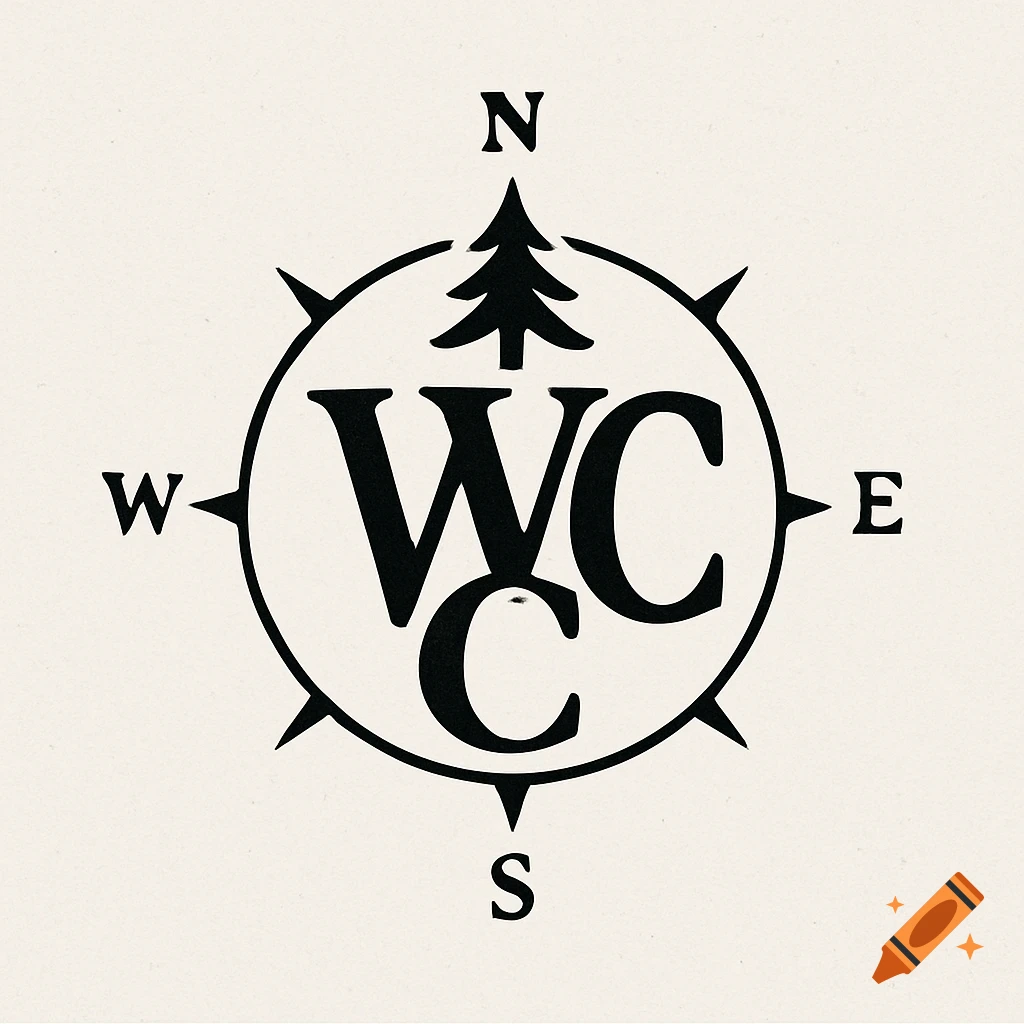 A black and white logo featuring a compass rose with N, W, E, S. Inside the circle, a pine tree points north, and below it are the letters 'WC' with a smaller 'C' underneath.