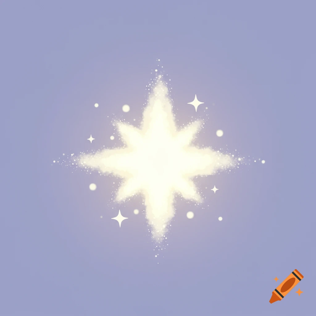 A bright, multi-pointed white sparkle with a soft glow on a light lavender background.