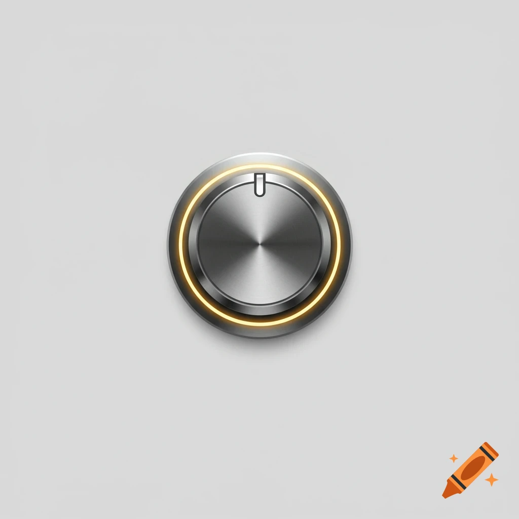 A sleek, metallic control knob with a glowing orange ring on a white background, resembling a UI element.