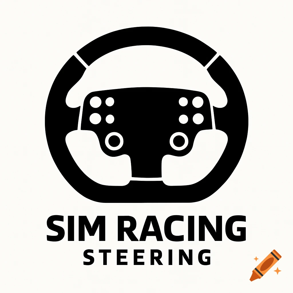 Black and white vector logo of a sim racing steering wheel with the ...
