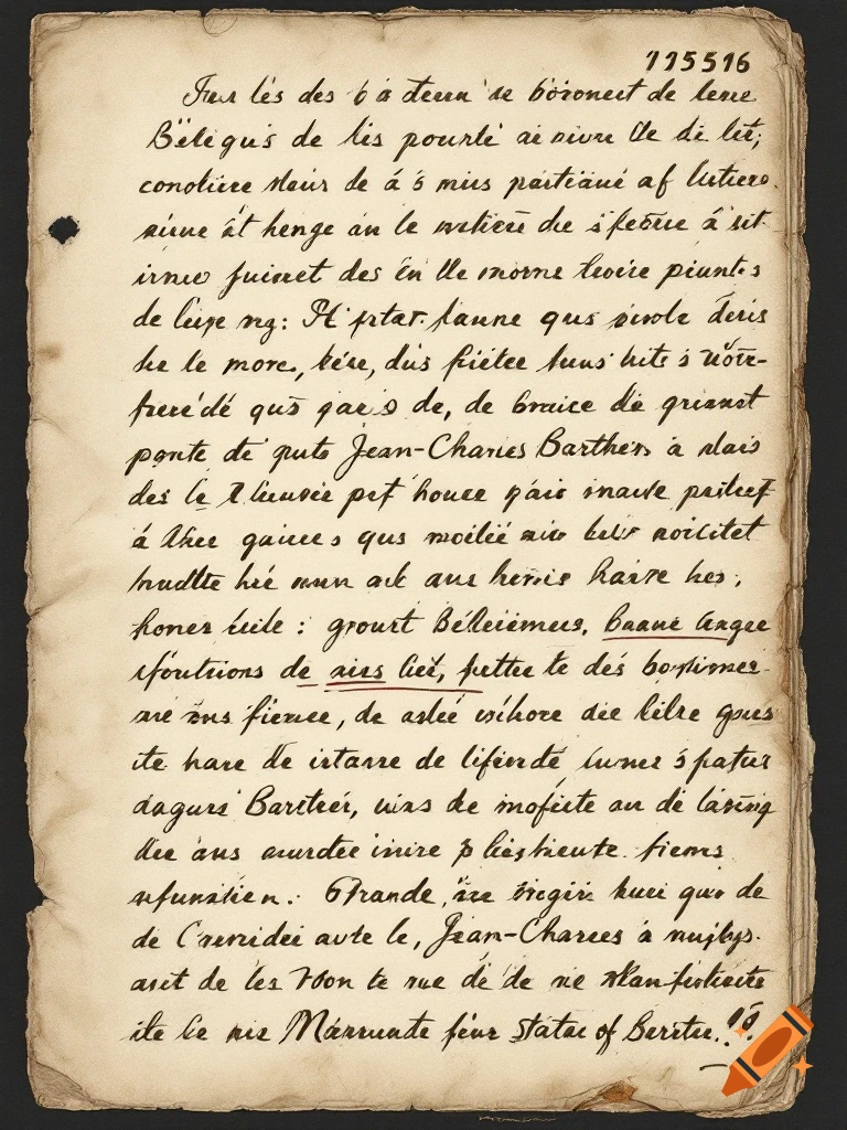 A close-up of a 19th-century unlined journal page with messy, handwritten French script and an archive number in the upper right corner, describing the Statue of Liberty.