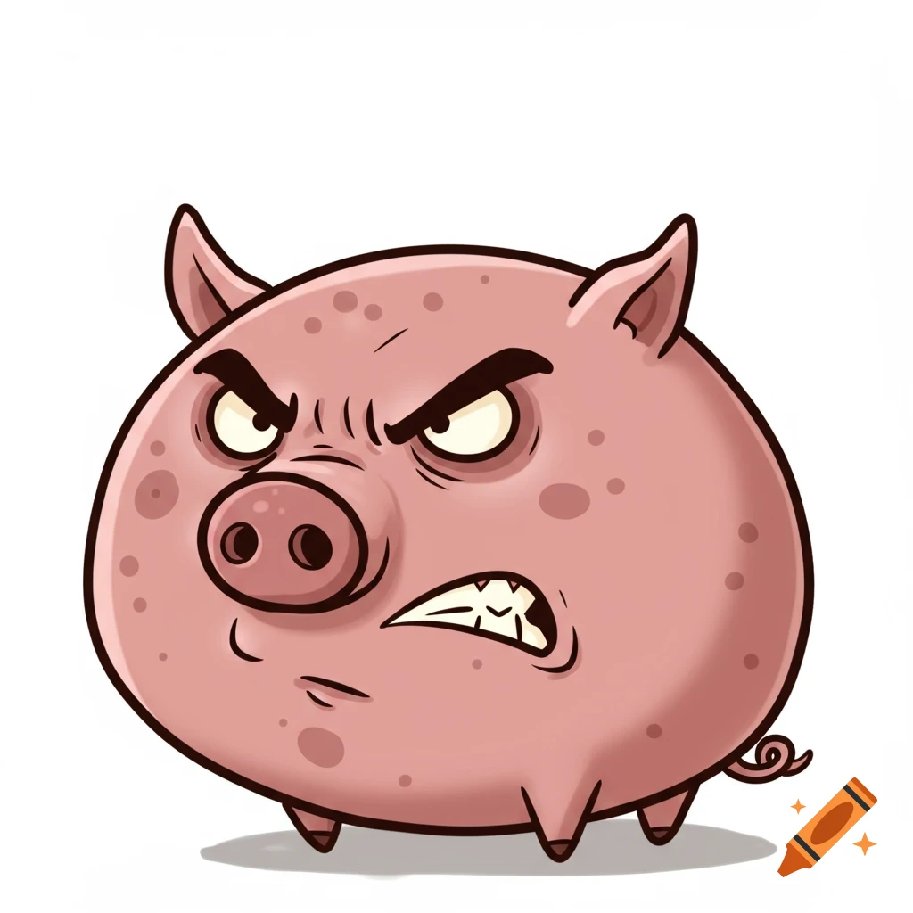A cartoon pig with an angry expression.